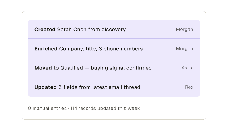 CRM activity log with auto-created and enriched records