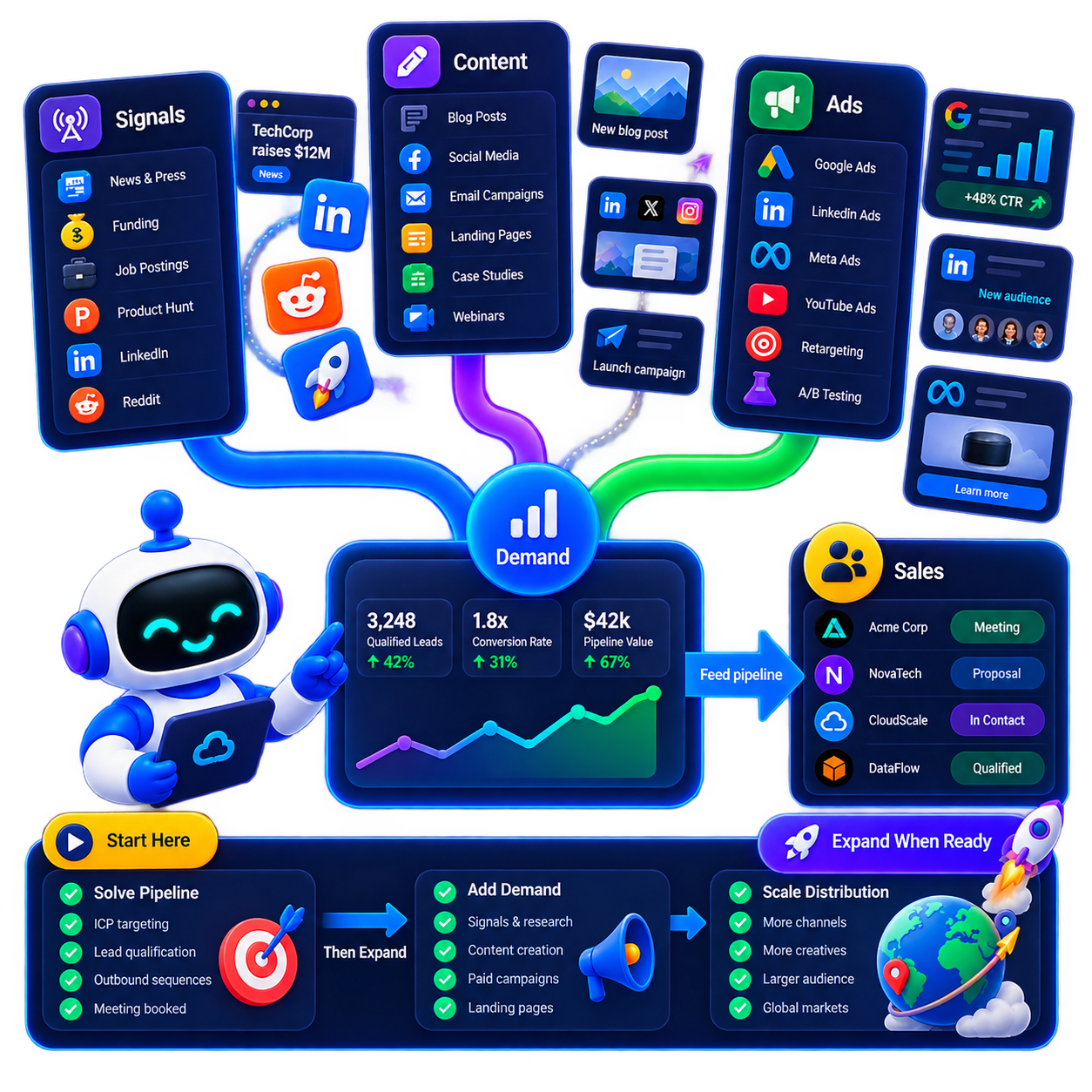 Add Demand and Creative when outbound alone is not enough.
